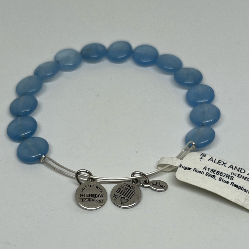 Alex and Ani Rush Blue Raspberry Bead‎ Bangle Bracelet Silver tone NWT